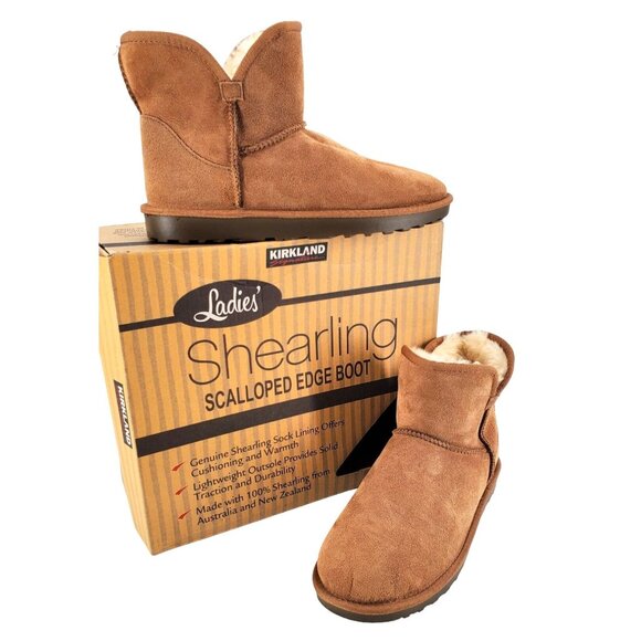 Kirkland 8 Real Fur Boots Shearling Sheepskin Suede Scalloped Fold over Shoes - Picture 3 of 16